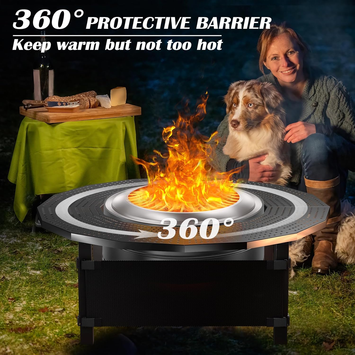 47.8 in with Oxford Cloth Safety Enclosure Fire Pit Surround Tabletop for Solo Stove Yukon, Bonfire & Tiki Fire Pits, 30.2 in Inner, Durable Tabletop, Safe & Spacious Outdoor Accessory.