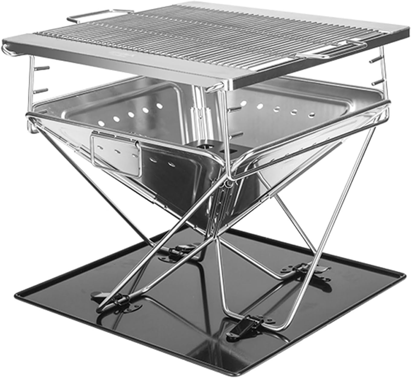 Fire Pit Portable Campfire Pit Collapsible Stainless Steel Grill for Camping Picnic Patio Backyard and Garden with Storage Bag,Large