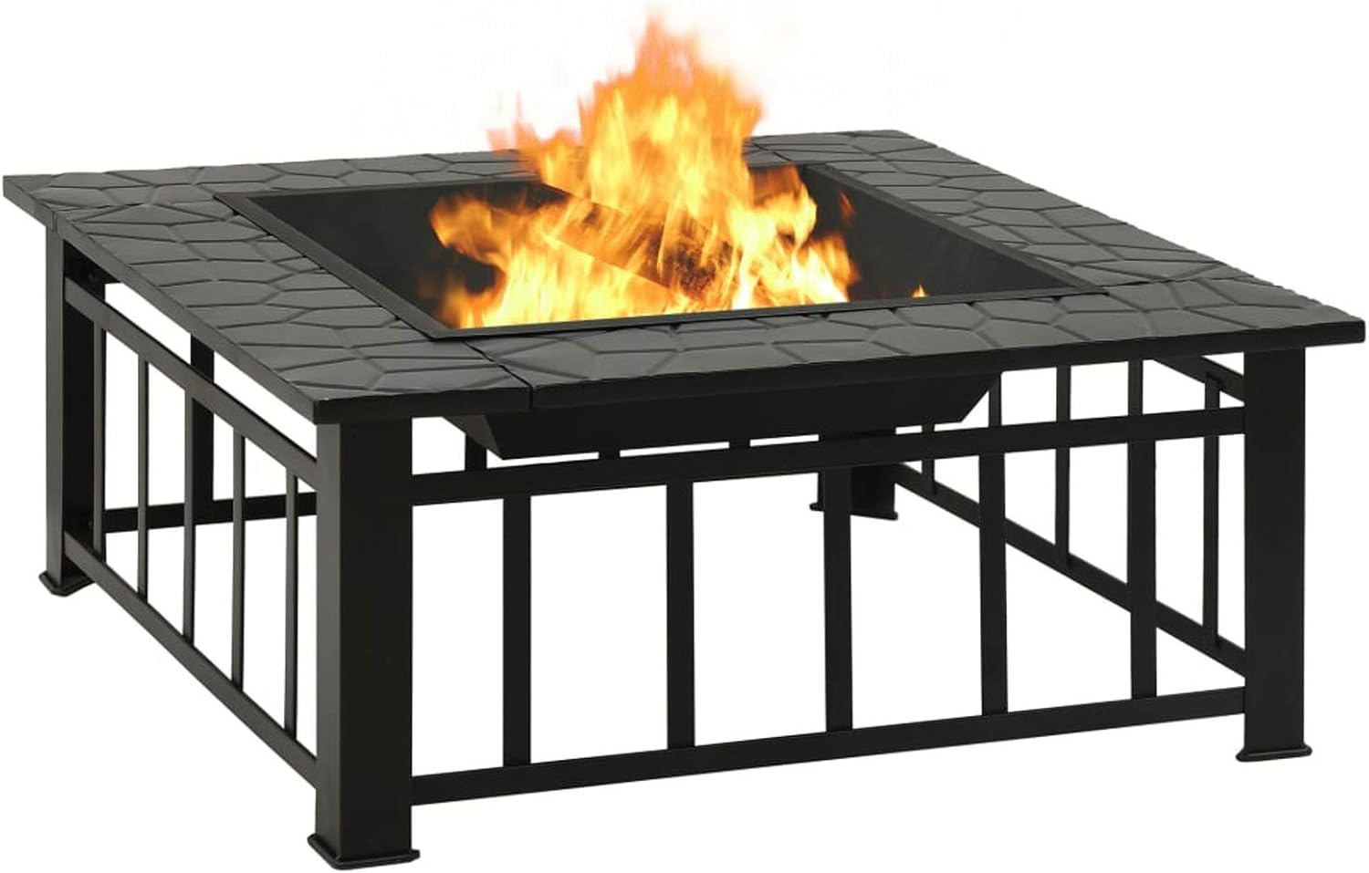 Garden Fire Pit, XXL Steel 31.9x31.9x18.5 Inch with Poker and Mesh Cover for Outdoor Patio and Garden