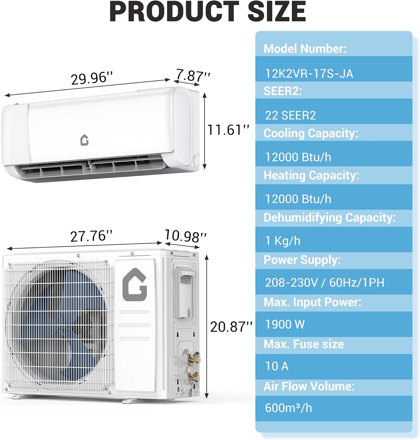 12,000 BTU Mini Split Air Conditioner with 22 SEER2 Efficiency,750 Sq.Ft Cooling/Heating, Energy Star Certified,Smart Inverter Tech,Alexa-Compatible WiFi Control,Professional Installation Kit Included