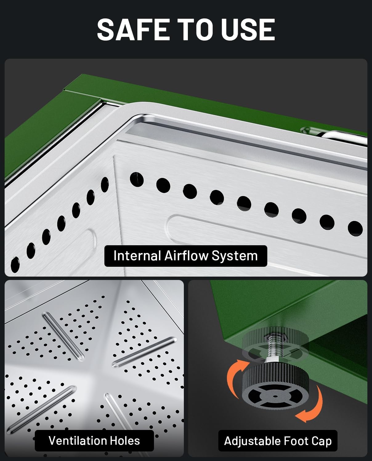 20 Inch Smokeless Fire Pit Stainless Steel Wood Burning Fireplace Portable Outdoor Fire Pit Patio Smokeless Firepit with Pull-Out Ash Tray and Handles, Green