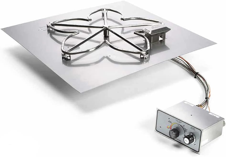 HPC Fire Push Button Flame Sensing Fire Pit Burner Kit (FPPK30-SQ-FLEX-LP), 30x30-Inch Flat Pan, Propane Gas, UL Listed