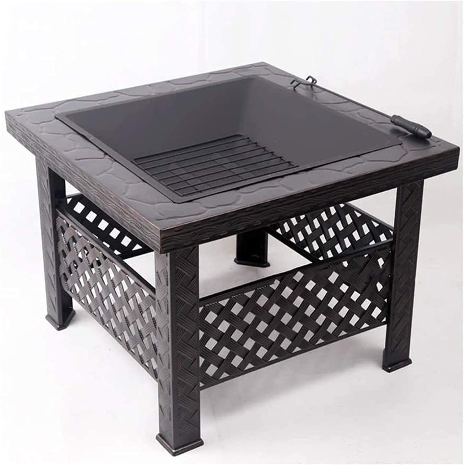 Outdoor Fire Pit, Metal Fire Bowl Fireplace Backyard Patio Garden Stove with Spark Screen and Safety Poker, Fire Pits for Outside, Bonfire, Party, BBQ, Patio & Garden, Black