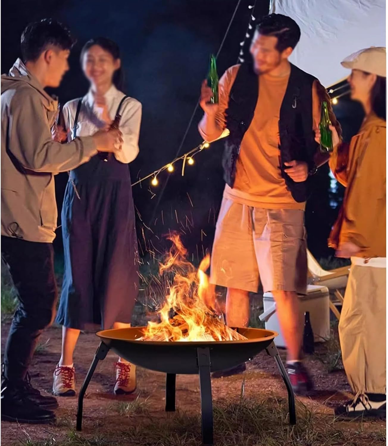 Collapsible Fire Pit,Fire Brazier,with Spark Guard,Storage Bag,for Terrace,Charcoal Fire,Heating,Diameter 55cm,Steel,Black