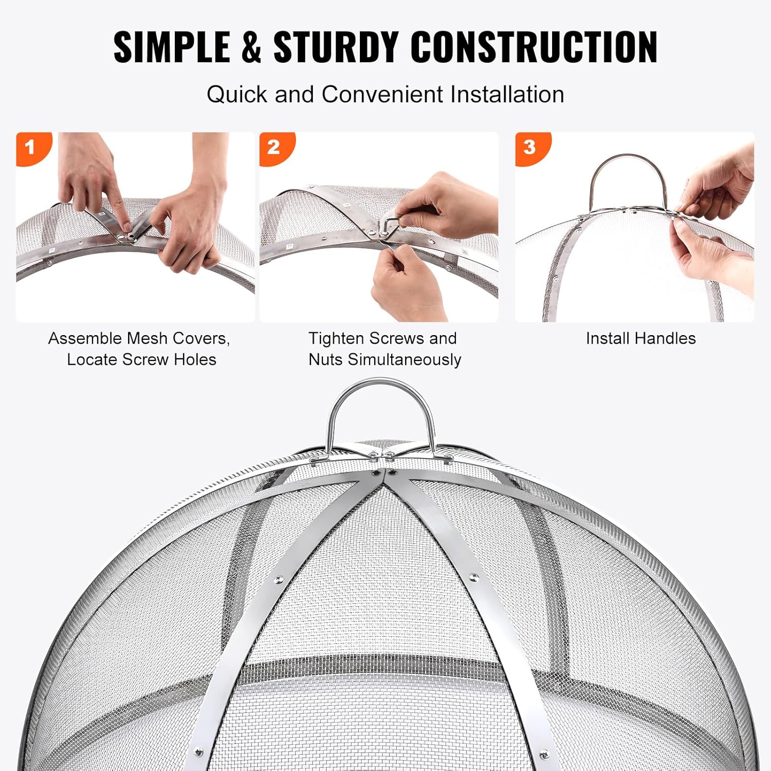 Happybuy Firepit Spark Screen Lid, Outdoor Firepit Ring Cover Round Accessory. Metal Fire Pit Cover. Easy-Opening Stainless Steel Fire Ring Cover for Patio and Backyard Fire Pits, 36