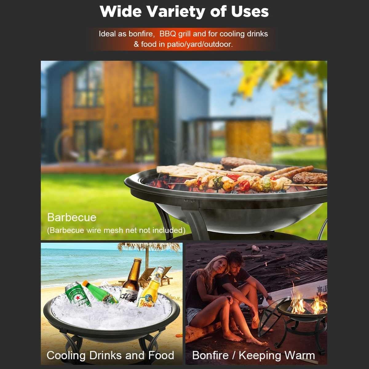 Outdoor Party Fire Pit Wood Burning Steel Grill Firepit Bowl with Mesh Outdoor Party Fire Pit Fireplace