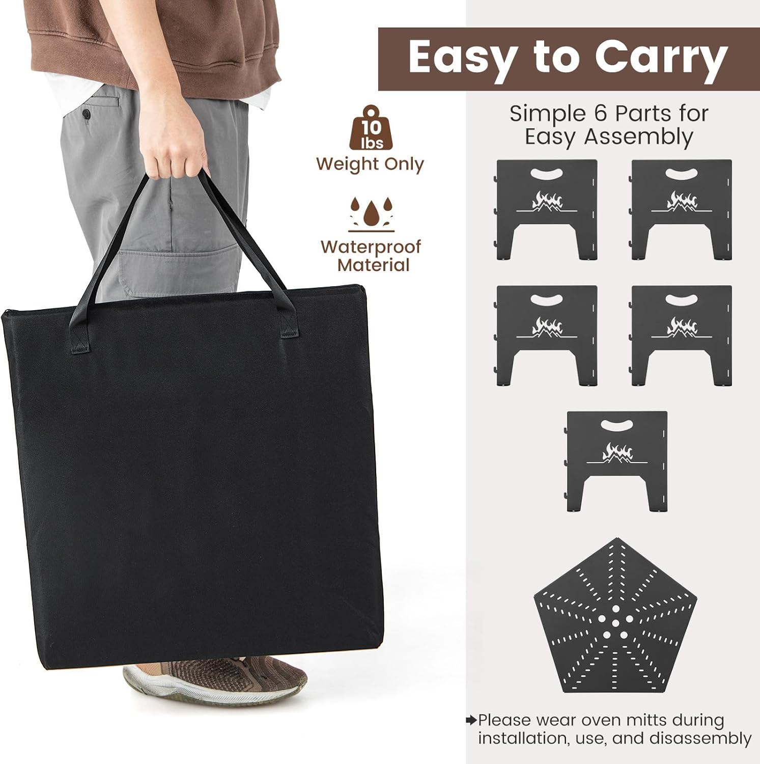 HAPPYGRILL Portable Fire Pit with Storage Bag, Heavy Duty Wood Burning Fire Pits w/Plug-in Design, Bottom Airflow Holes, Folding Firepit Stove for Outdoor Camping, Patio, Picnic, Bonfire