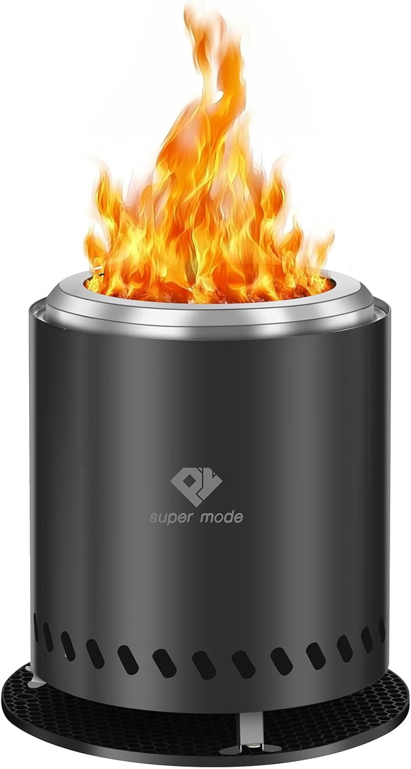 PY SUPER MODE Tabletop Fire Pit with Stand 10.2 x 8.7 in, Smokeless Firepit Camping Outdoor Table Top Firepit for Urban & Suburbs with Portable Travel Bag, Fueled by Pellets or Wood, Stainless Steel