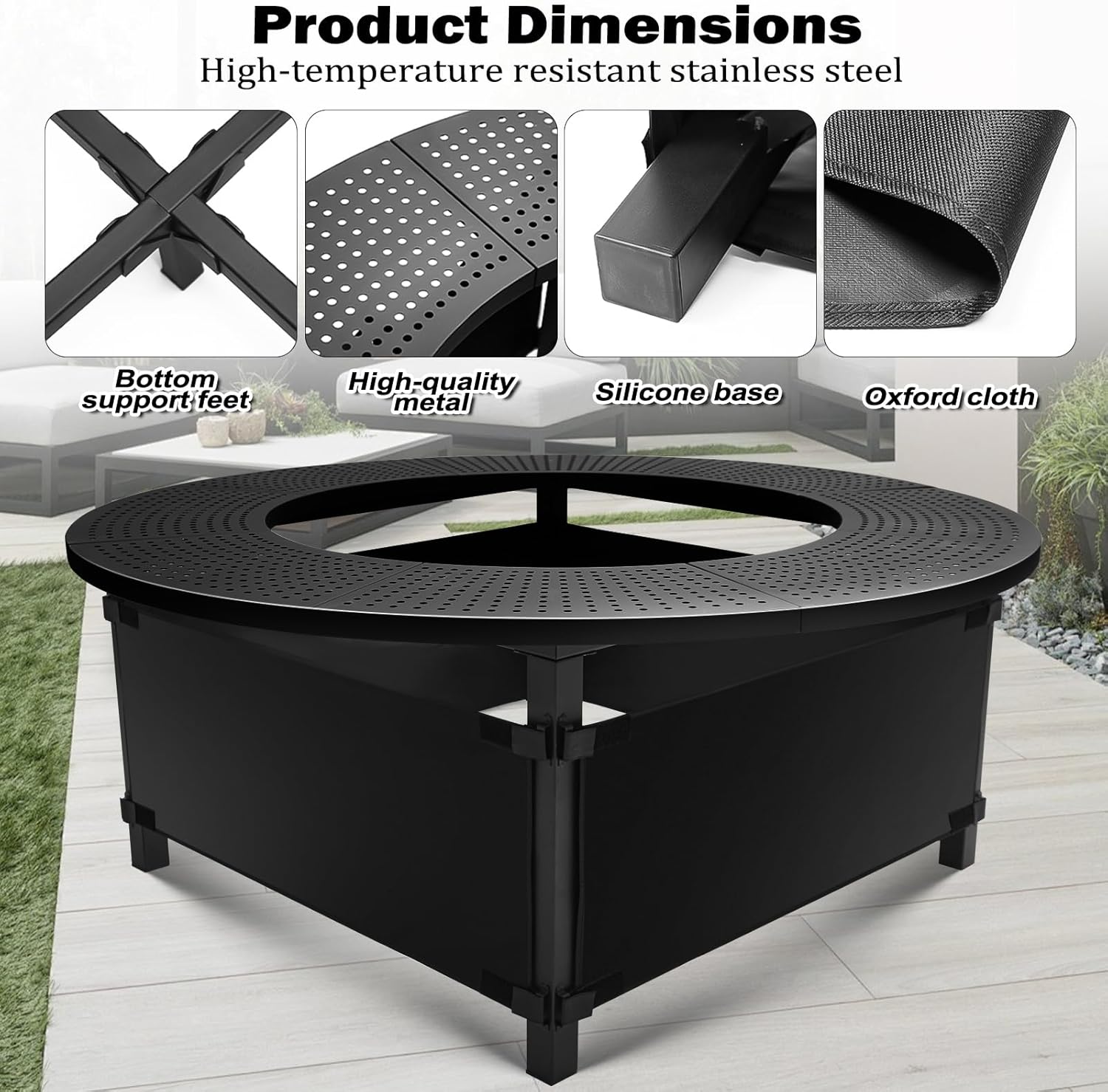 47.8 Inch Fire Pit Surround Tabletop forSolo Stove Yukon 2.0,Powder-Coated Steel Table Top with 30.2 Inch Inner Diameter,Outdoor Fire Pit Accessory for Wood Burning