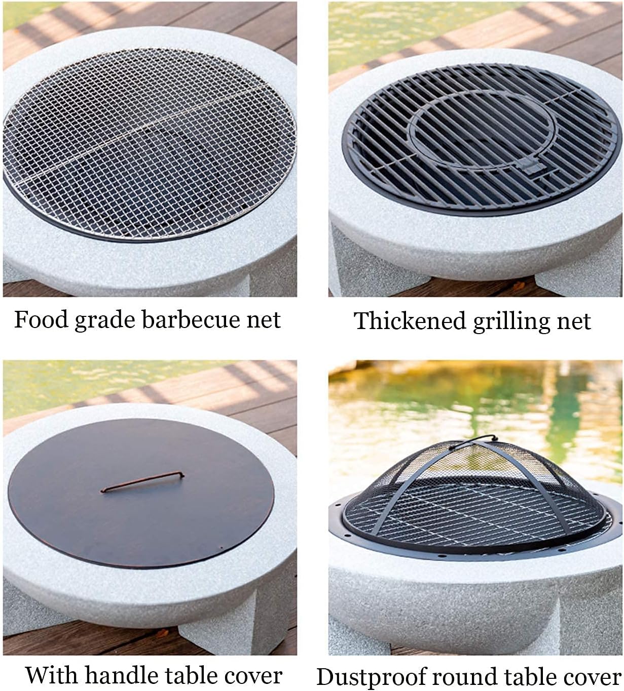 Small Firepit, Fire Pit for Outdoor Garden Patio, Heater Grill Camping Bowl BBQ with Poker 4 in 1 Firepit for Barbecue with AntiMosquito Cover