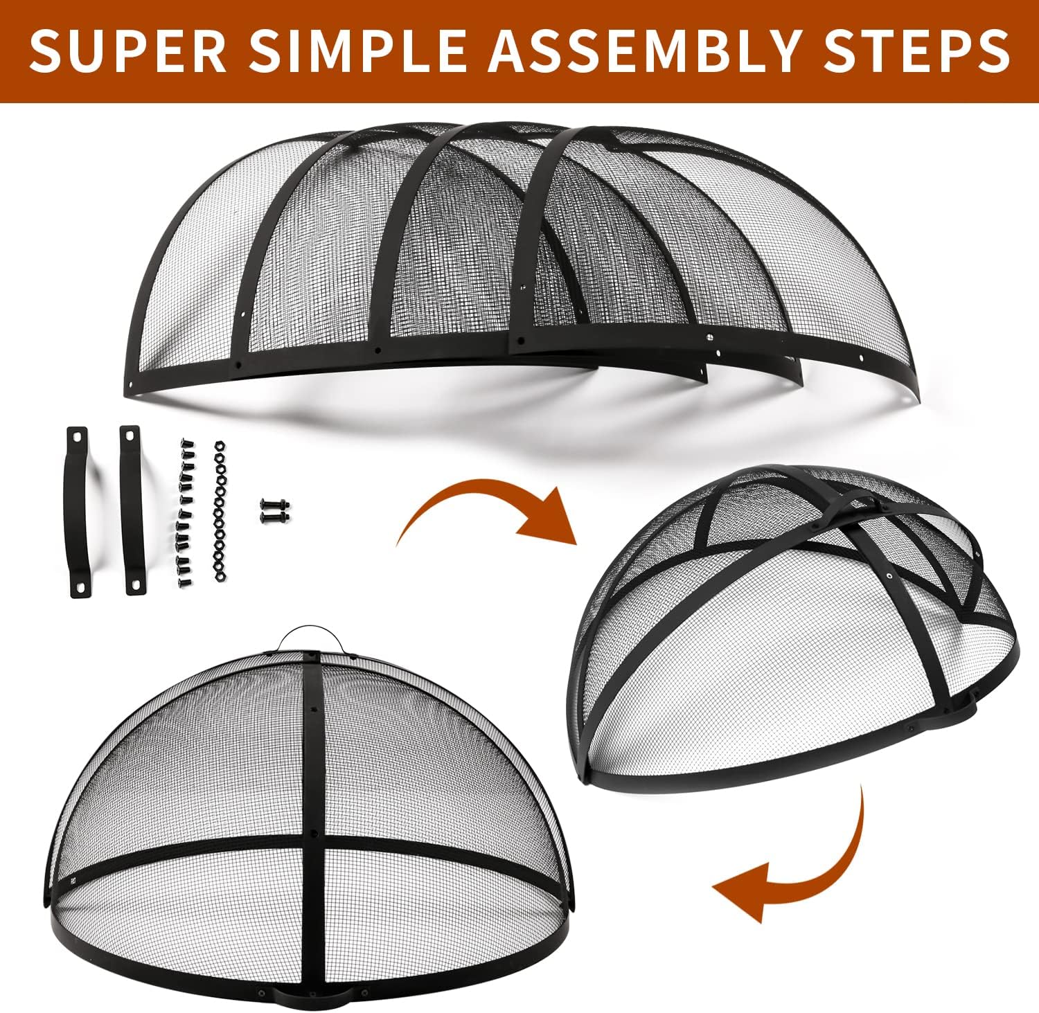 WeCooper Heavy-Duty Fire Pit Spark Screen, 40In Round Steel Mesh Screen Guard, Easy-Opening Firepit Ember Arrester with Handle