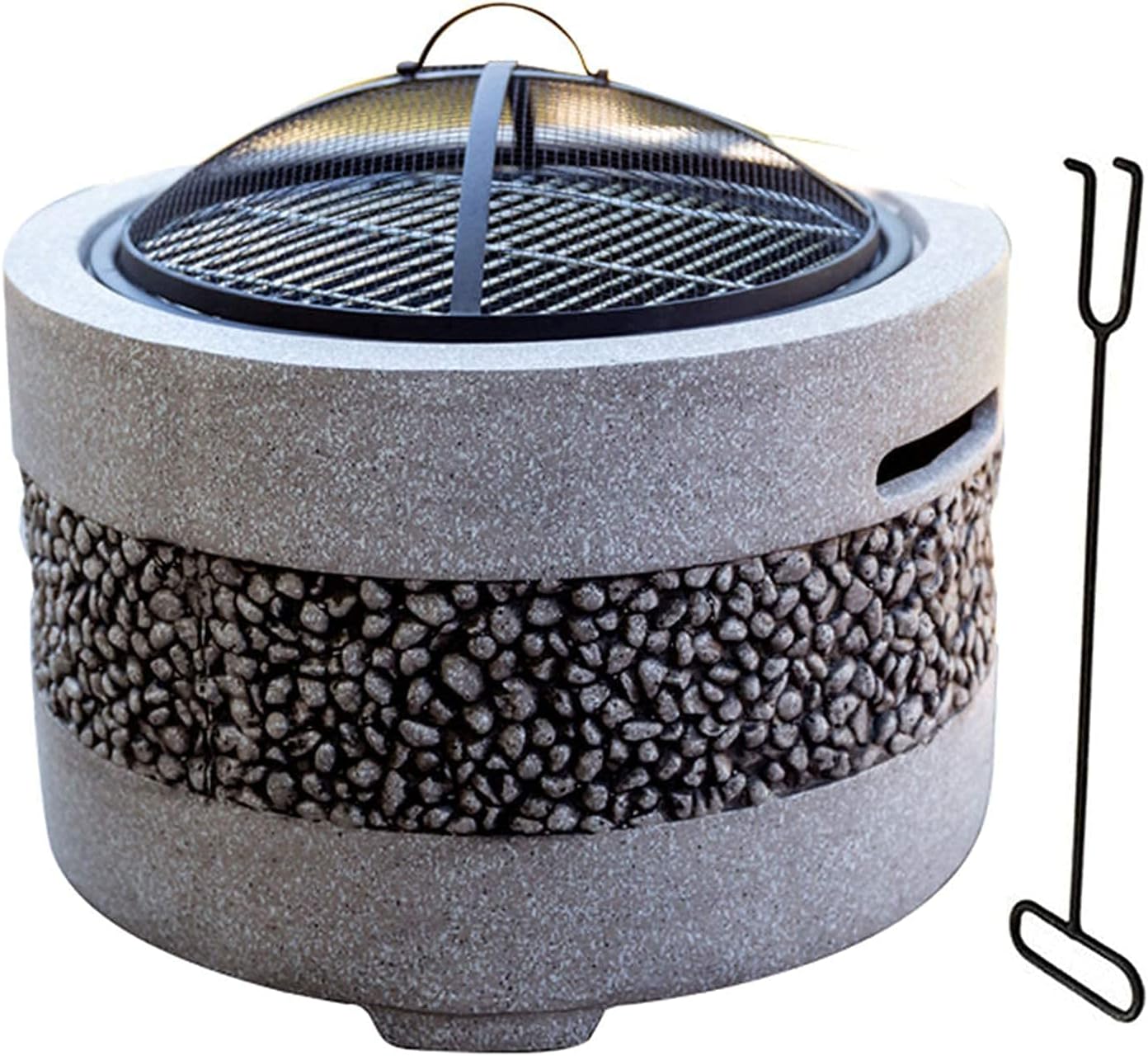 Small firepit, Large 3 in 1 Fire Pit with BBQ Grill Shelf, Edging of Artificial Stone for Outside Patio, Decking