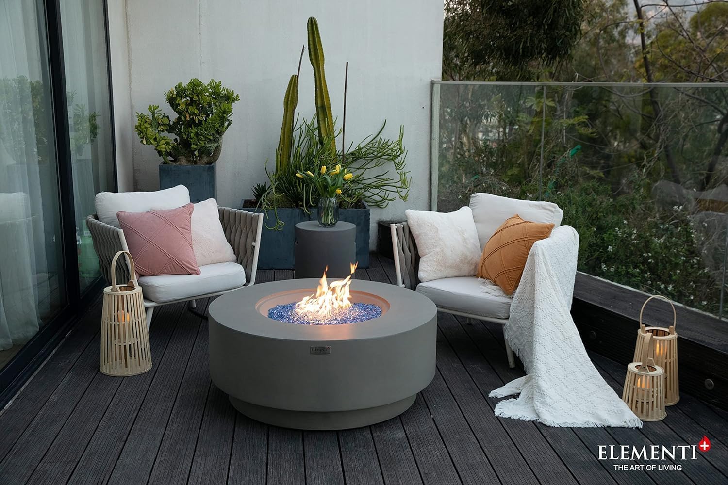AMS Fireplace | Elementi Plus | Colosseo | Round Light Gray Concrete Propane Gas Fire Table Pit (Liquid Propane)