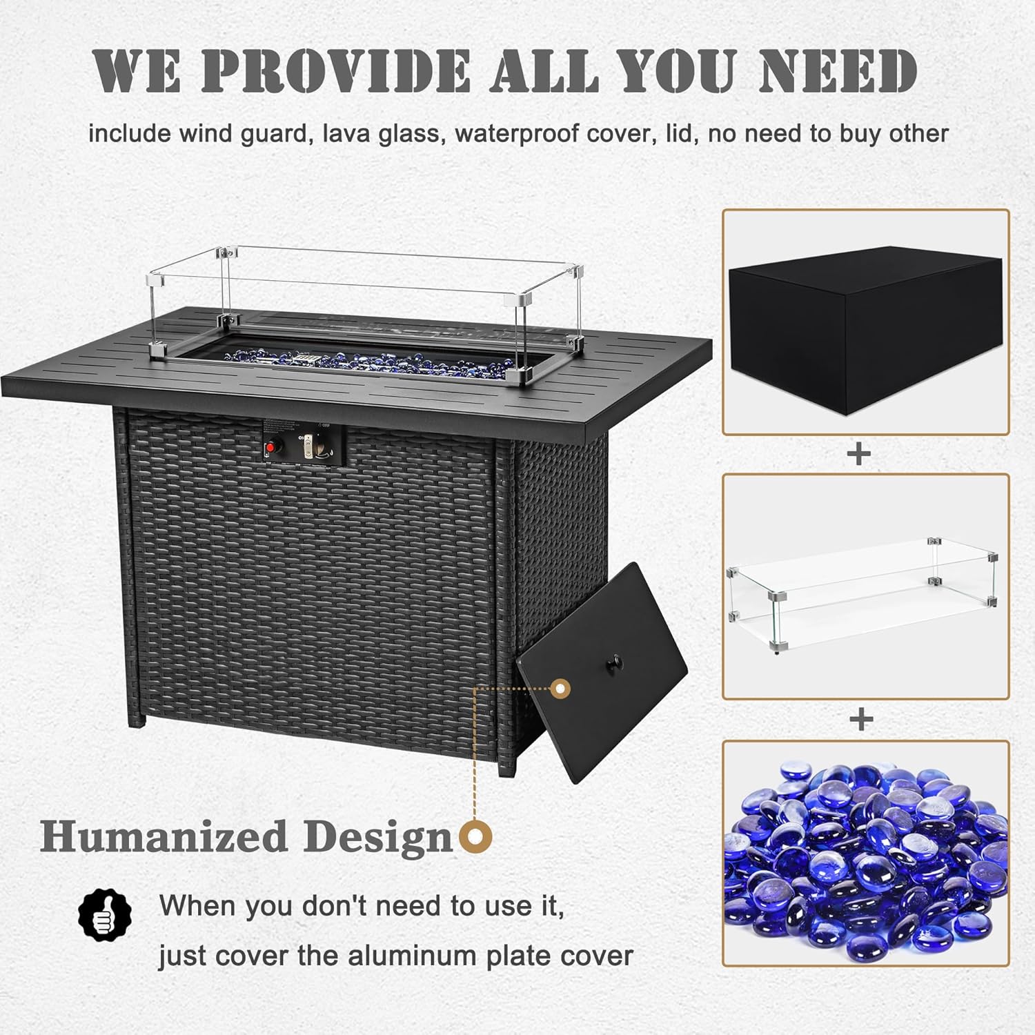 6 Pieces Aluminum Patio Furniture Set with Propane Gas 44