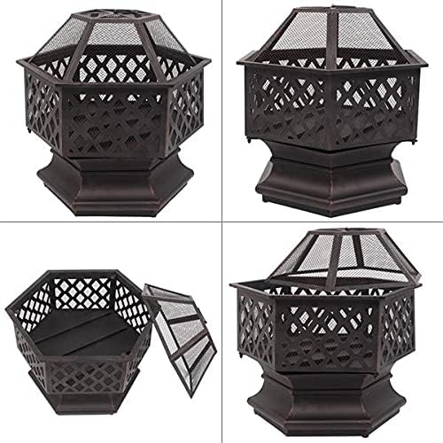 22'' Multifunctional Fire Pit Table 6 Corners Metal Firepit Stove Backyard Patio Garden Fireplace for Camping, Outdoor, and Picnic (22 inches)