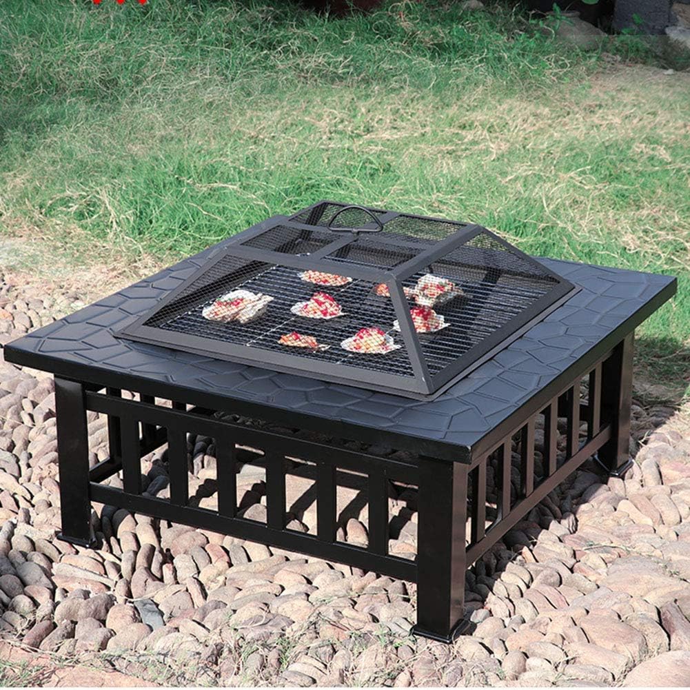 Fire Pit with BBQ Grill Shelf, Fire Bowl for Garden and Patio Outdoor Garden Fire Pit with Mesh Cover/Burner for Wood & Charcoal