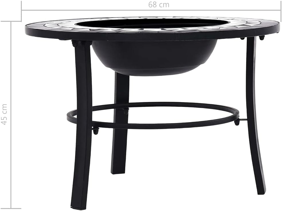 Ceramic Burning BBQ Grill, Outdoor Wood Burning Grill for Camping Picnic Campfire Patio Backyard Garden Beach Park,Mosaic Fire Pit Black & White 26.8