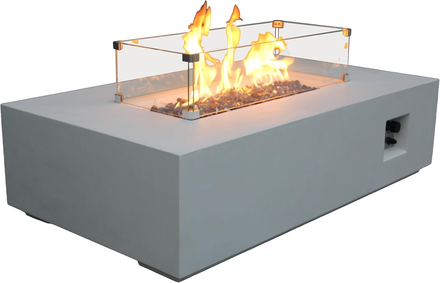 52 Inch Outdoor Concrete Propane Gas Rectangle Fire Pit Table in Antique White Color