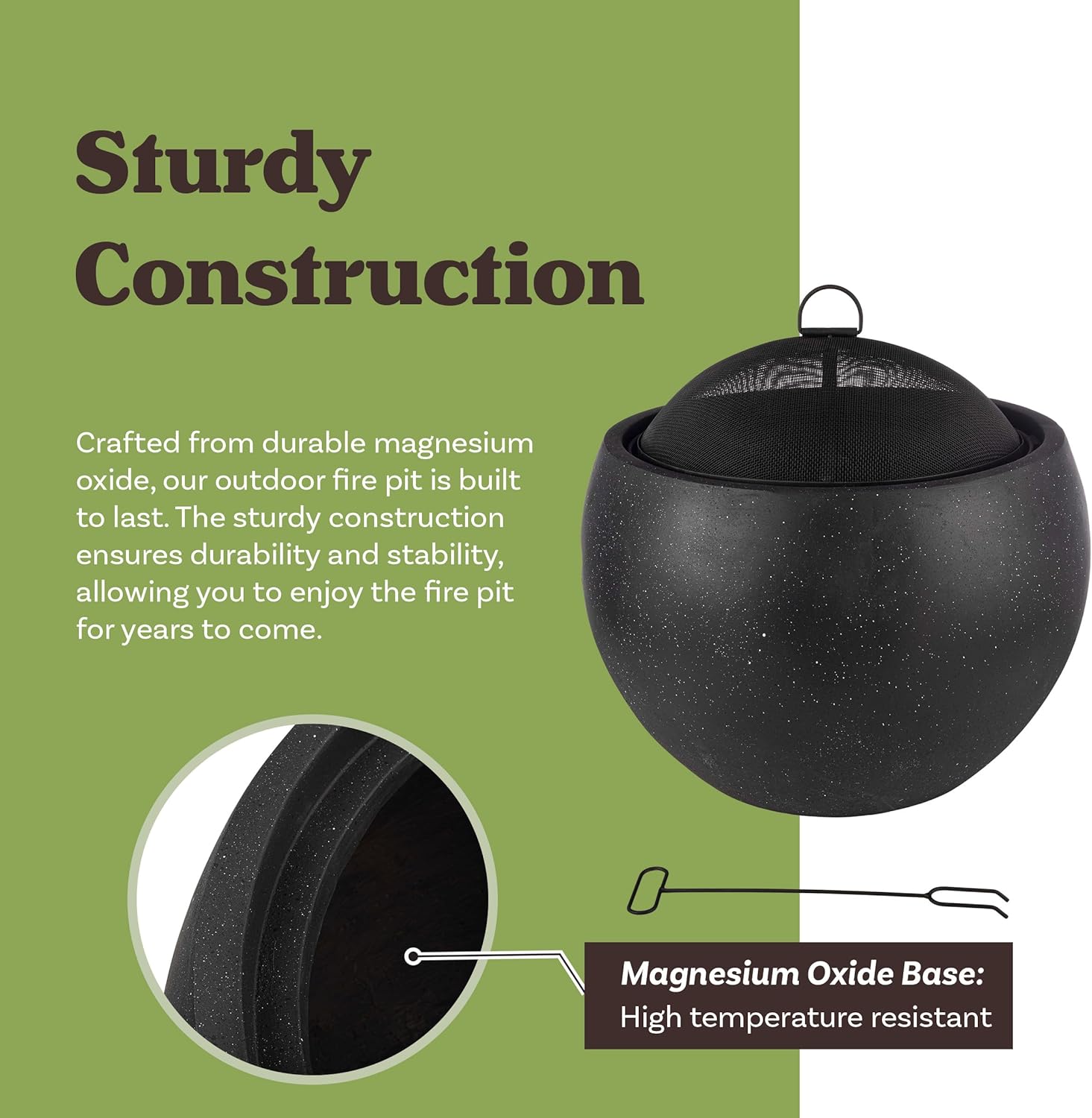 Outdoor Fire Pit - 24” Round Faux Concrete Firepit - Wood Burning Fire Pit with Poker, Screen, Cover - Wood Fire Pits for Outside Patio by Pure Garden