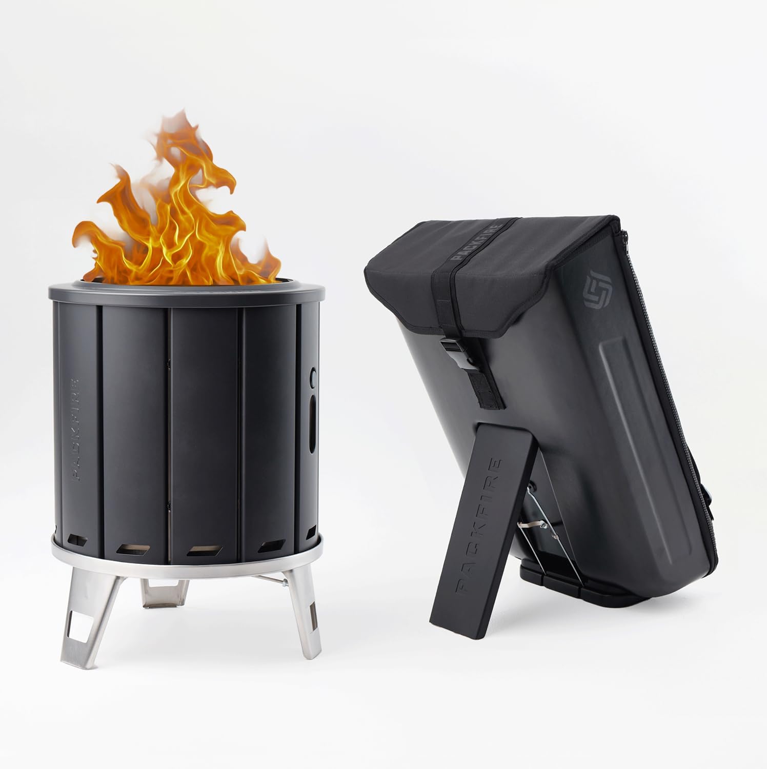 Portable Camping Fire Pit - Packable Fold-Flat Design, Smokeless Burn, Stainless Steel & Aluminum, Includes Backpack, Ideal for Outdoor & RV Adventures