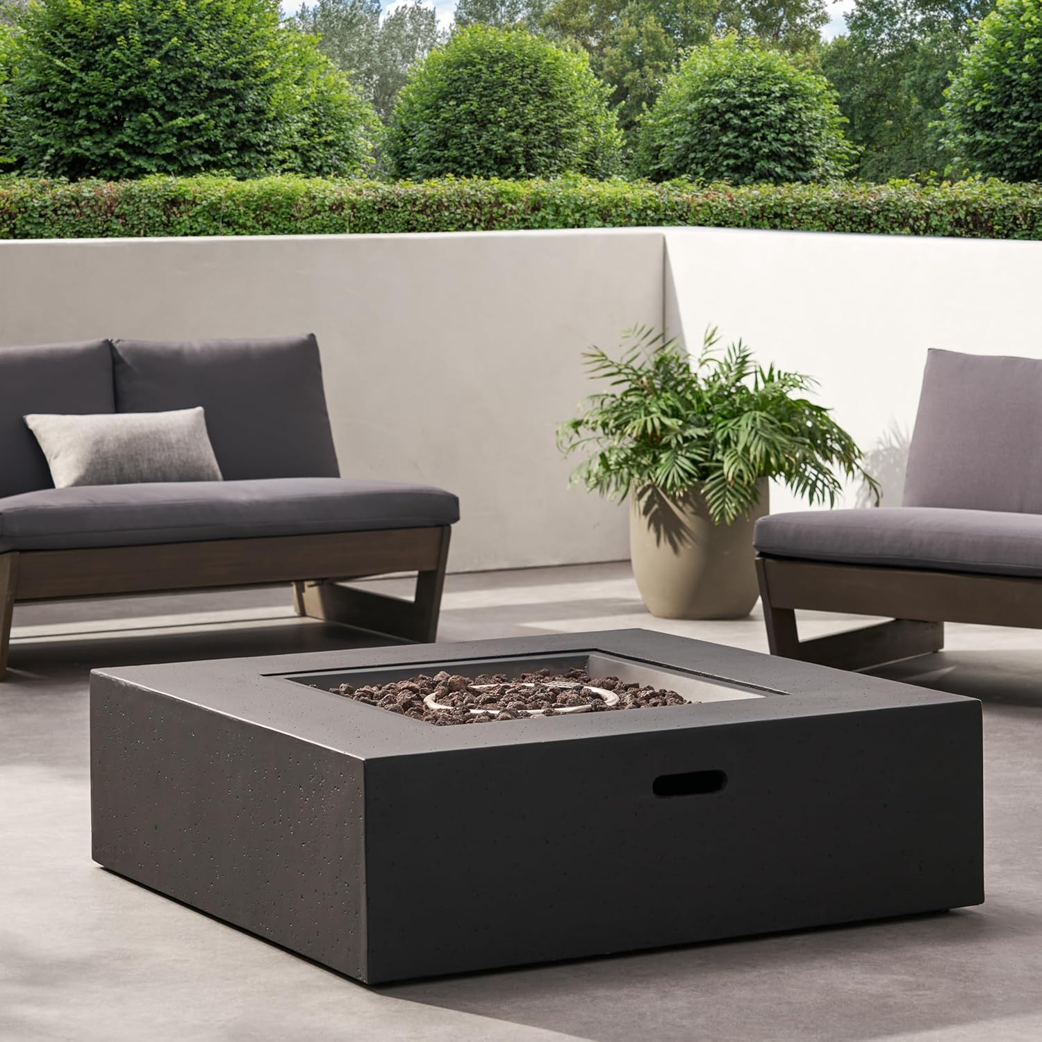 Penau 50,000 BTU Square Gas Fire Table, Modern Concrete Magnesium Oxide Look Outdoor Propane Fire Pit, Smooth Matte Finish, 40 x 40 x 12.5 Inchs, No Assembly Required, Lava Rock Compatible