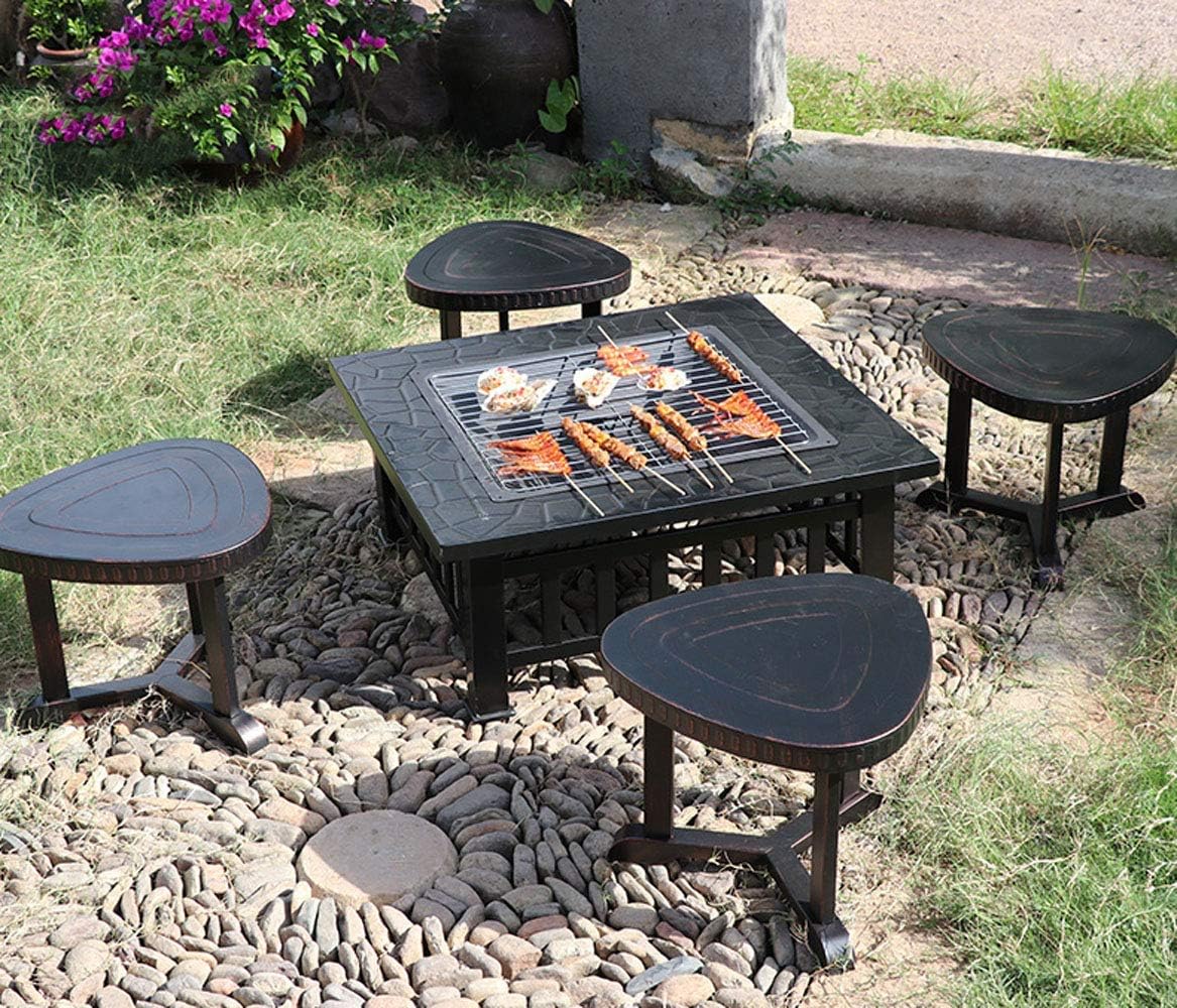 Garden Fire Pit Grill Bowl Grill Barbecue Rack Fire Pits with Grill BBQ 80cm Large Oxidised Cast Iron Wood Burning Log Burner Outdoor Firepits Firebowls Heater Tripod Brazier with Guard Lid