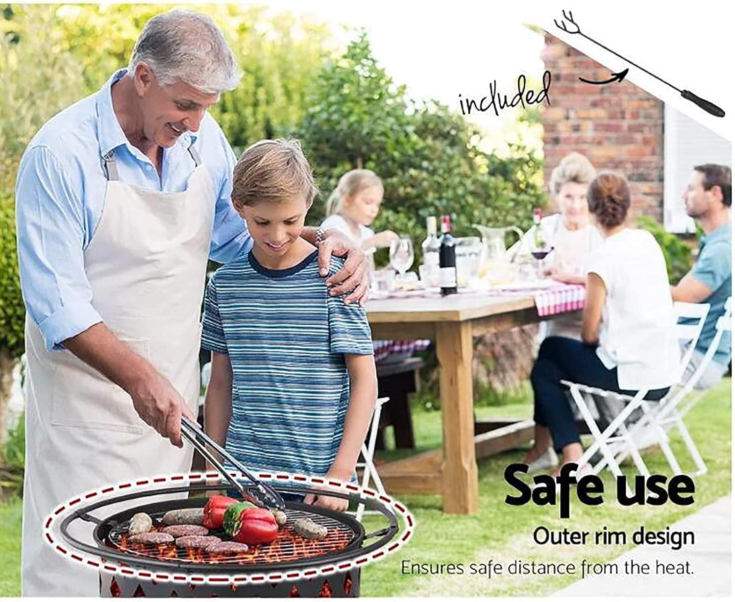 Backyard Patio Garden Stove Wood Burning BBQ Fire Pit with Spark Screen Cover,Poker,Fire Pit Cover,Grill for Campfire Bonfire,Square Lingge