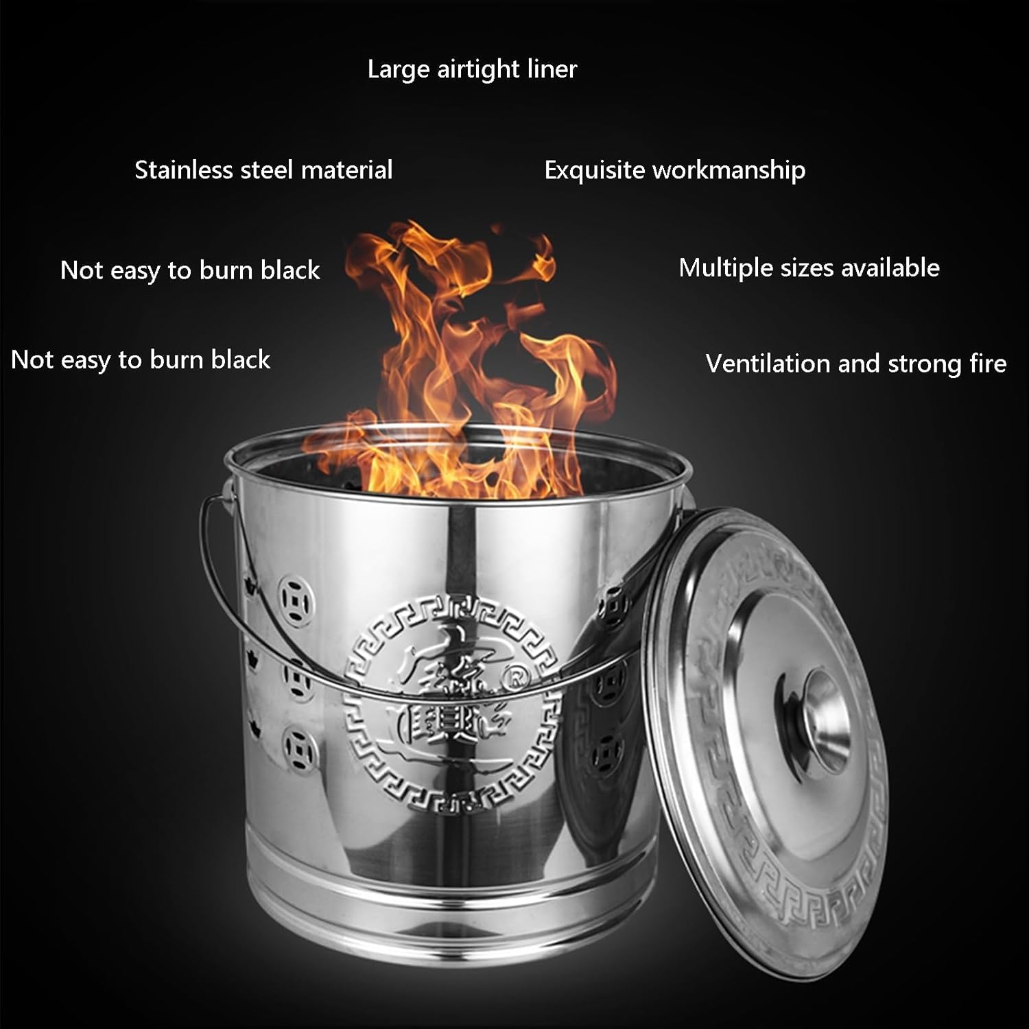 Stainless Steel Incinerator Cage with Lid, Stainless Steel Burn Barrel Incinerator, Burning Fire Bin, Burning Barrel, Including Grid Frame, Fire Hook, Liner (Red, Extra Large Plus)