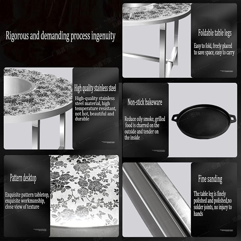 Patterned Surface Stainless Steel Folding Charcoal fire Pit Table Outdoor Indoor one Table Dual-Purpose Multi-Function Brazier Barbecue Table