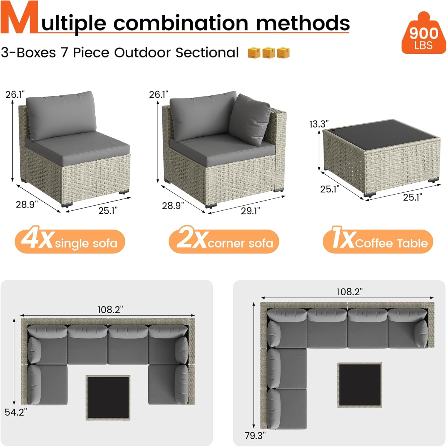 8 Piece Patio Furniture Set with 44