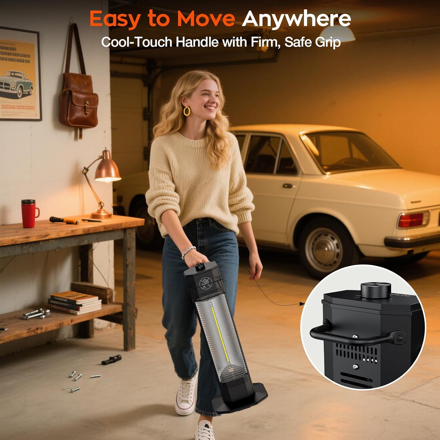 Outdoor Electric Patio Heater, 27-inch Infrared Tower Heater with 1200W Instant Heating, IPX5 Waterproof, Tip-Over & Overheat Protection, Space Heater for Patio Garage Workshop Indoor & Outdoor Use