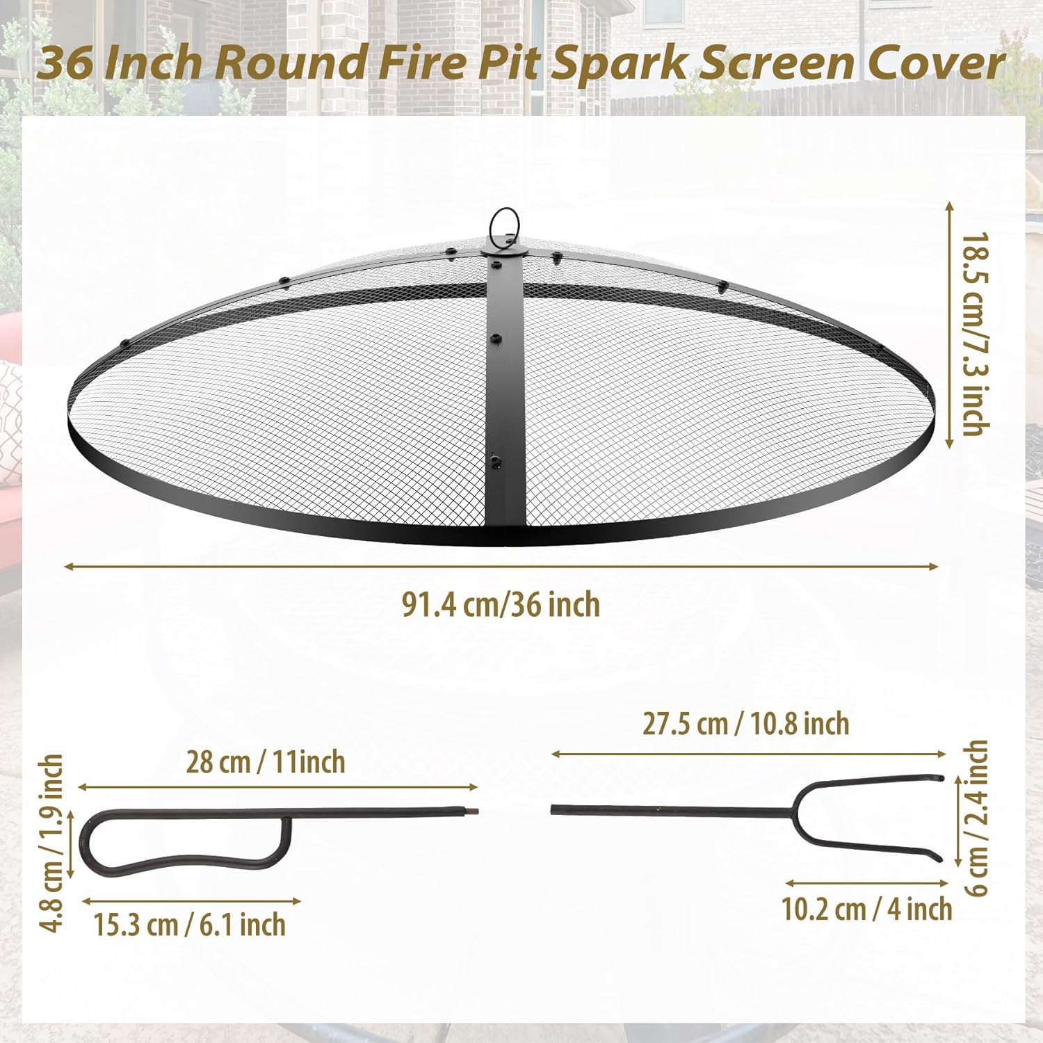 Fire Pit Spark Screen,36inch Heavy Duty Foldable Fire Pit Cover,Outdoor Round Fire Pit Mesh Screen with Top Lid, Handle&Poker, for Outdoor,Backyard,Patio,RV Camping,Beach