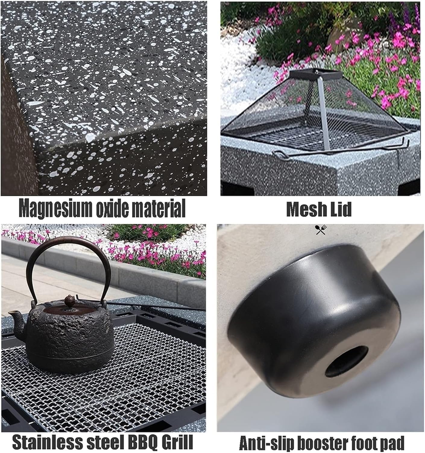 Outdoor Fire Pit Garden Wood-Burning Fire Pit Grill Table Set,Backyard Patio Fireplace Fire Bowl, with Sparkle Screen Cover and Poker