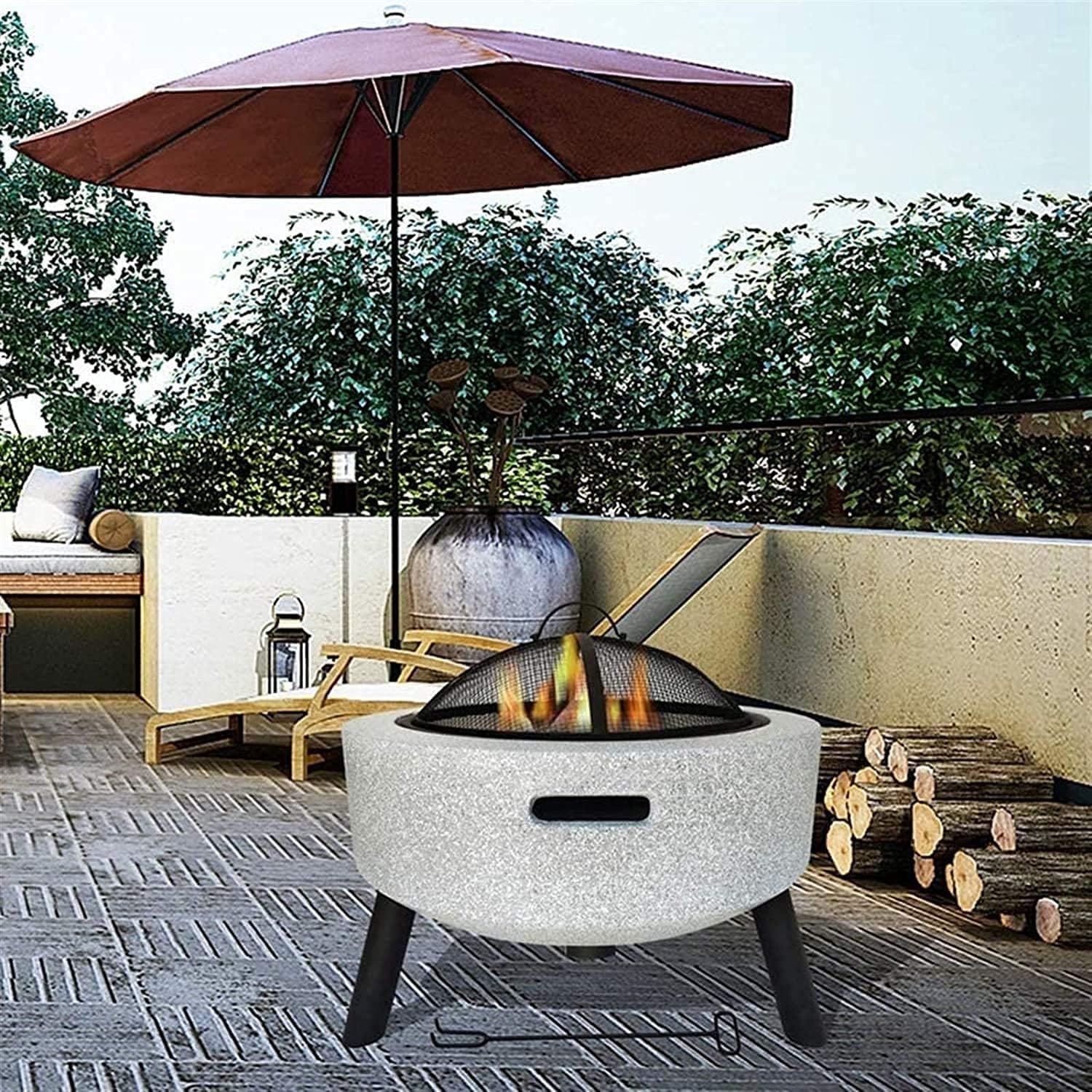 Fire Pits,BBQ Grill,Outdoor Camping Picnic Bonfire Patiord Garden Beaches Park,Marble Finish,Family Essential Multifunctional Stove