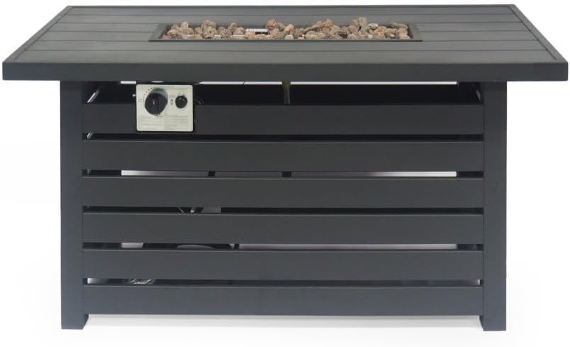 45×42×24 in Black Rectangular Outdoor Iron Fire Pit Table with Built-in Propane Tank Compartment, Patio & Backyard Heating Table for Cozy Nights