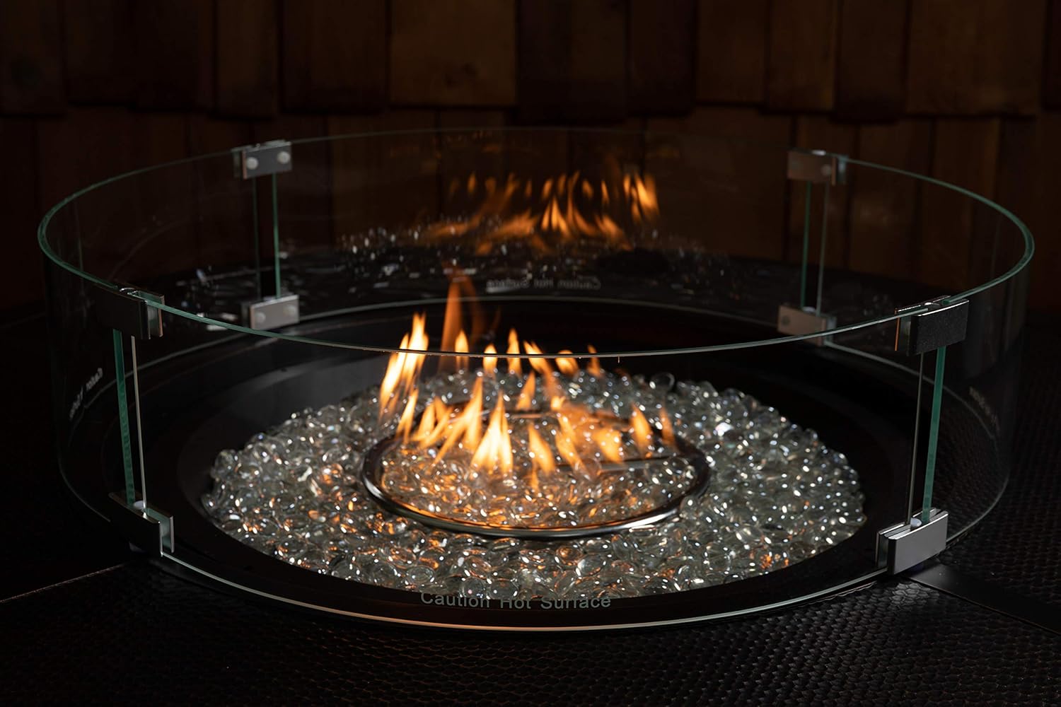 Fire Sense 64009 Gas Fire Pit Wind Guard Tempered Round Clear Glass Best Flame Viewing Experience for Propane Gas Fire Pits & Patio Heaters - 26 Inches