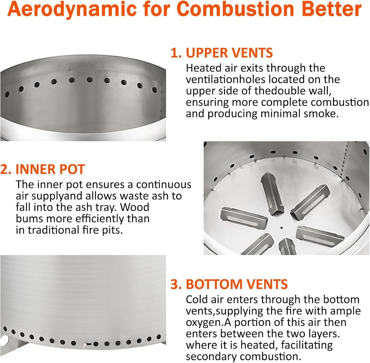 27 in Smokeless Fire Pit with Air Switch, Wood Burning Portable Stainless Steel Outdoor Firepit with Removable Stand & Stove Hook, Ash Pan, for Camping Backyard Patio Picnic, H: 20 in, 35 LBS