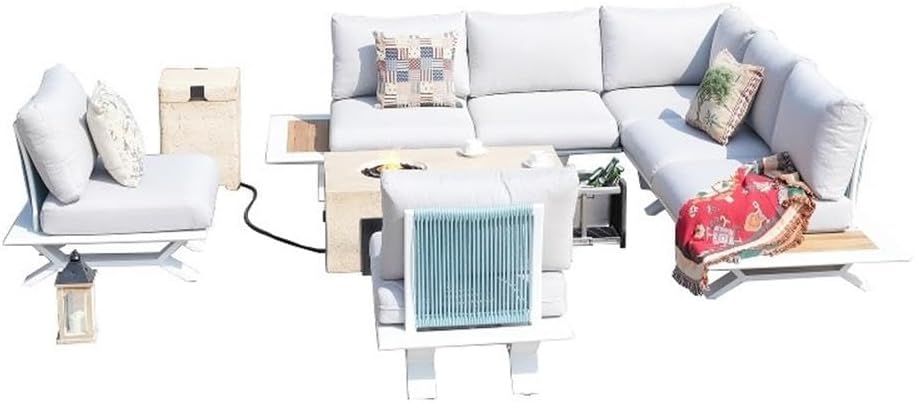 Direct Wicker Patio White Aluminum 7-Person Outdoor Seating Group with Fire Pits