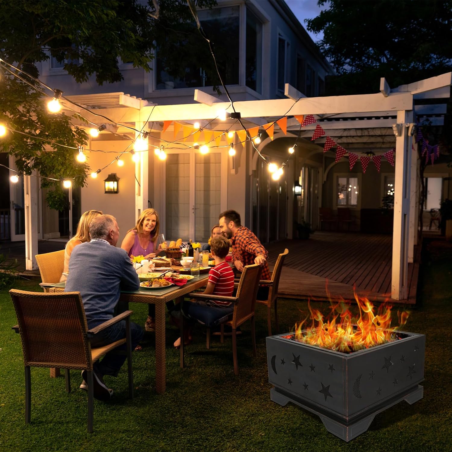 Outdoor Charcoal Grill Wood Burning Firepit for Patio Garden, Backyard, Camping - Large Burning Space Fireplace Accessories with Poker