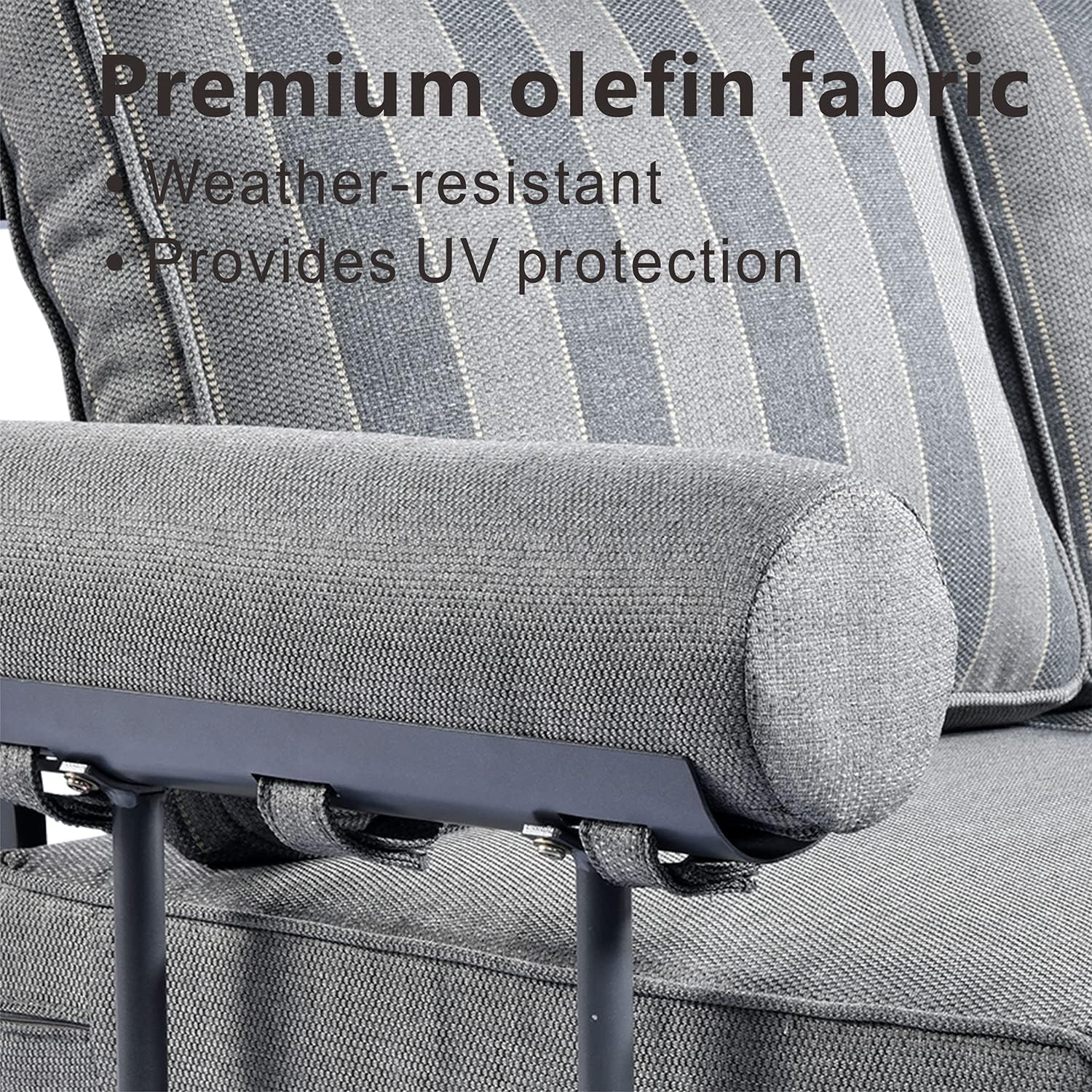 HOOOWOOO 5 Piece Outdoor Patio Furniture Set with Fire Pit,Aluminum Outside Modern Conversation Sofa,Weather Resistant Couch Seating with Table Cushioned Arm,Grey Stripe