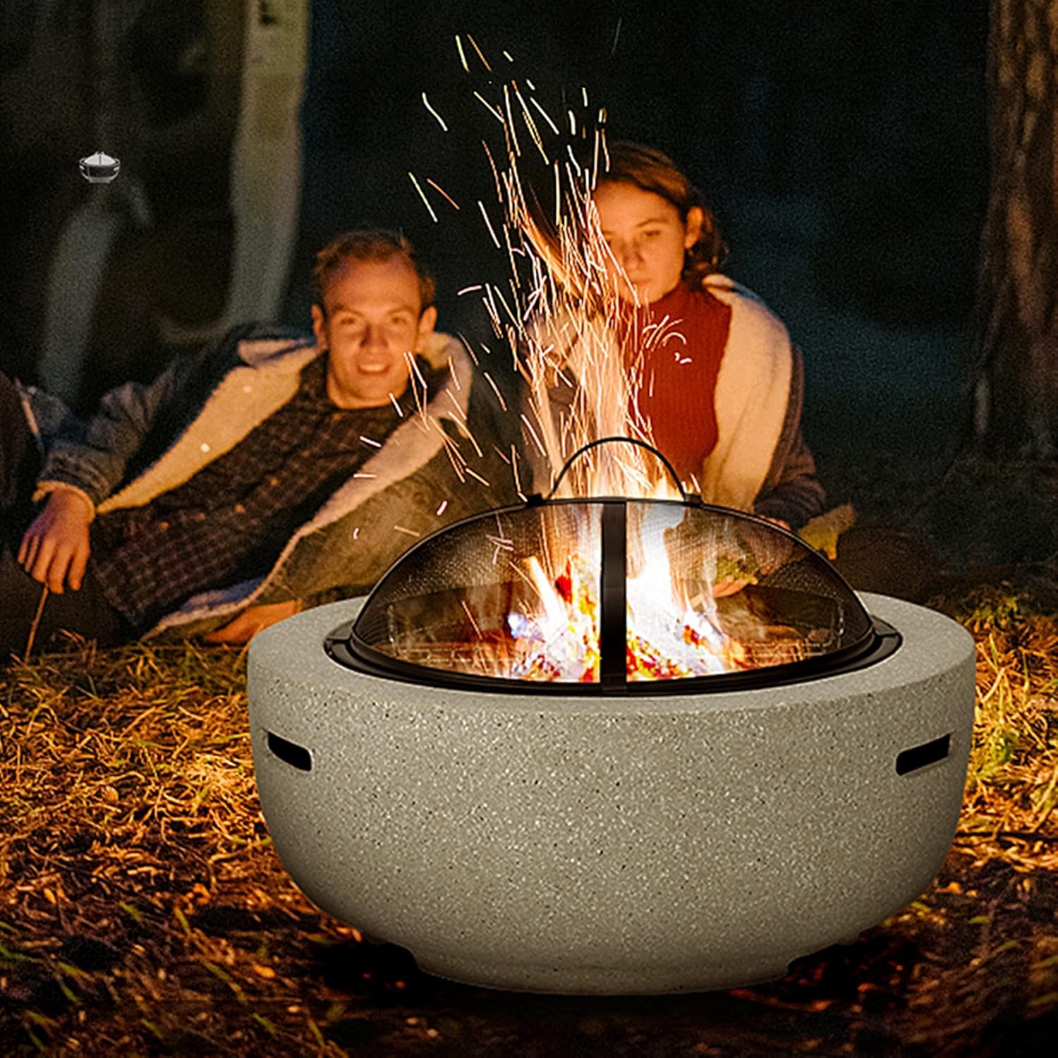 Portable Fire Pits & Bowls Set w/Spark Screen, Fireplace Poker, Grate, Outdoor Fire Pits Brazier, Wood Burning Heating Basin, Charcoal Barbecues BBQ Grill Firebowl