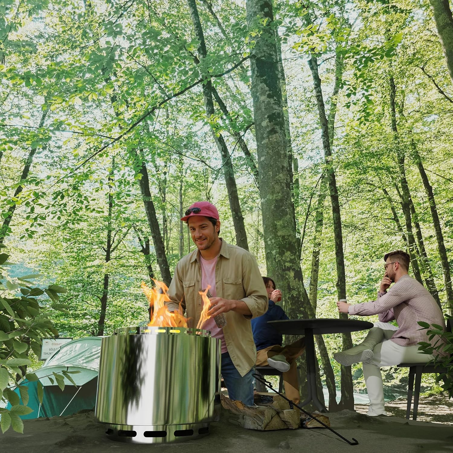 19 Inch Smokeless Fire Pit, Portable Outdoor Stainless Steel Fire Pit for Patio Backyard Garden Camping, Smokeless Technology