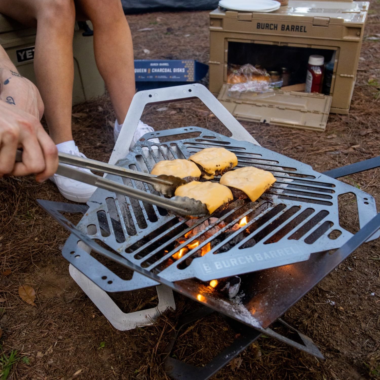 Burch Barrel Flat Packer Outdoor BBQ Charcoal Grill and Wood Firepit | Our Foldable, Portable and Compact Grill is Made from Stainless Steel | Lightweight and Easy to Assemble