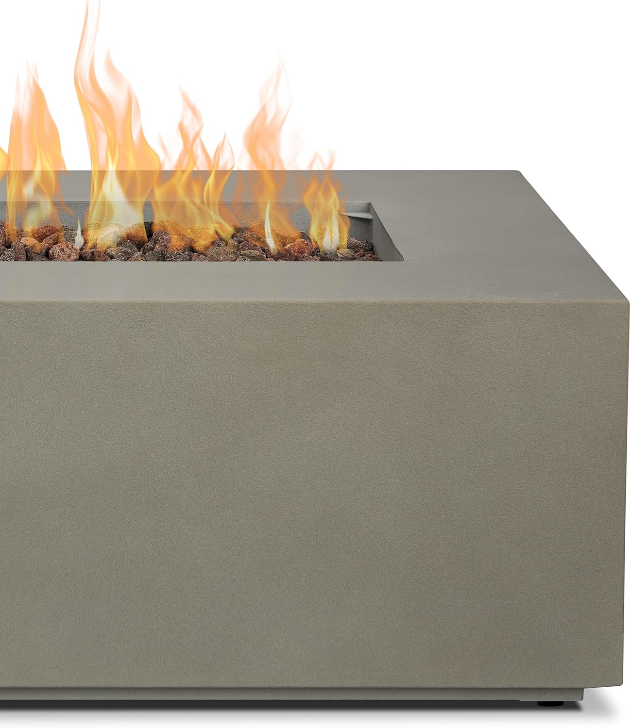 Real Flame Aegean 42in Rectangle Propane or Natural Gas Fire Pit Table, 50,000 BTU, Powder-Coated Steel, Push-Button Ignition, CSA Certified, Lava Rock, Storage Cover, Stainless Steel Burner with Lid