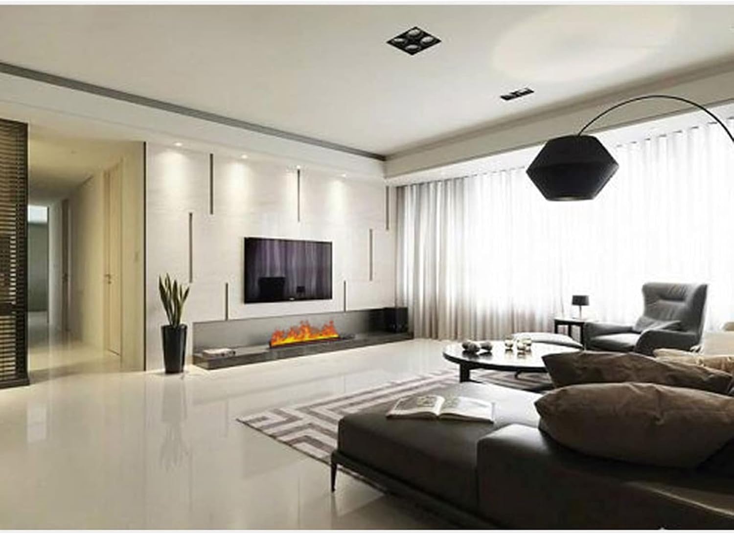 3D Water Vapor Fireplace with Humidifier Flame 3D Simulation Flame Electric Fireplace Recessed Adjustable Flame Colors and Speed with Touch Screen