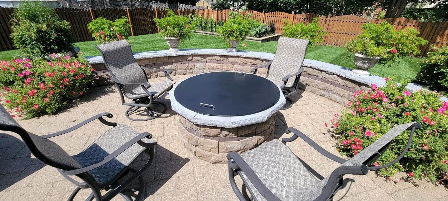 Monogram FIRE Pit Snuffer Cover -Round, Square, or Octagonal Snuffer Cover One Piece -Galvanized Metal with 2 Handle (Round, 48 inch)