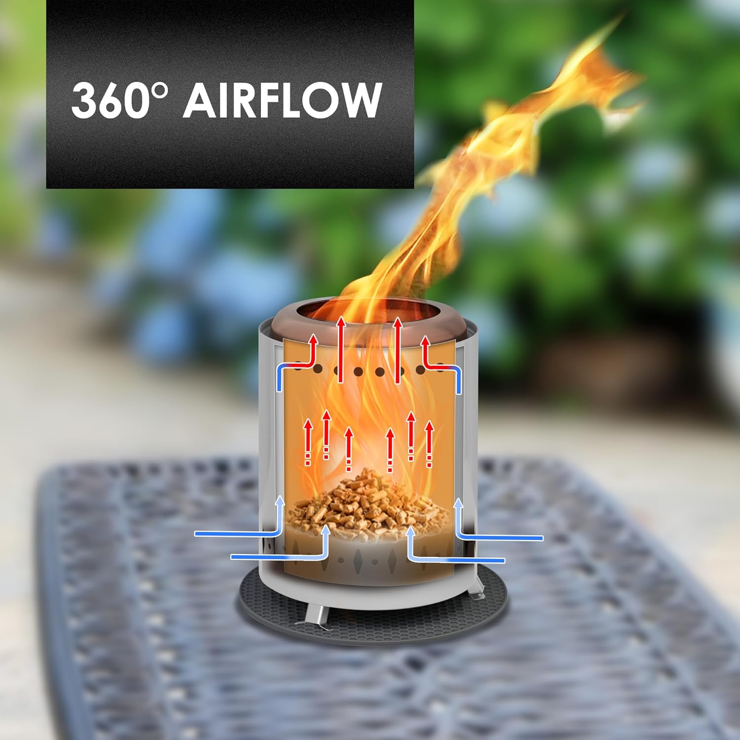 Red Mountain Valley 24'' Fire Pit with Grey Tabletop Smokeless Fire Pit