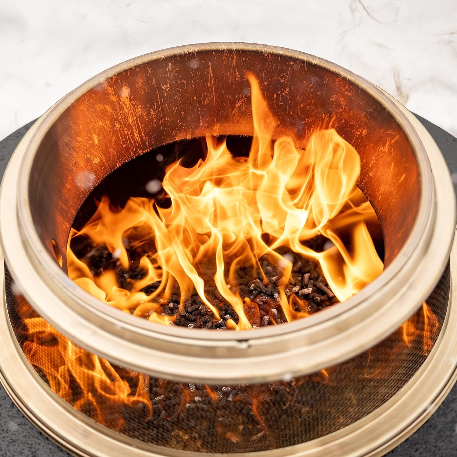 TIKI Brand Patio Fire Pit Heat Deflector, Screen, Poker and 4-Pack Wood Pellets for Smokeless Outdoor Fire Pit, 13.78