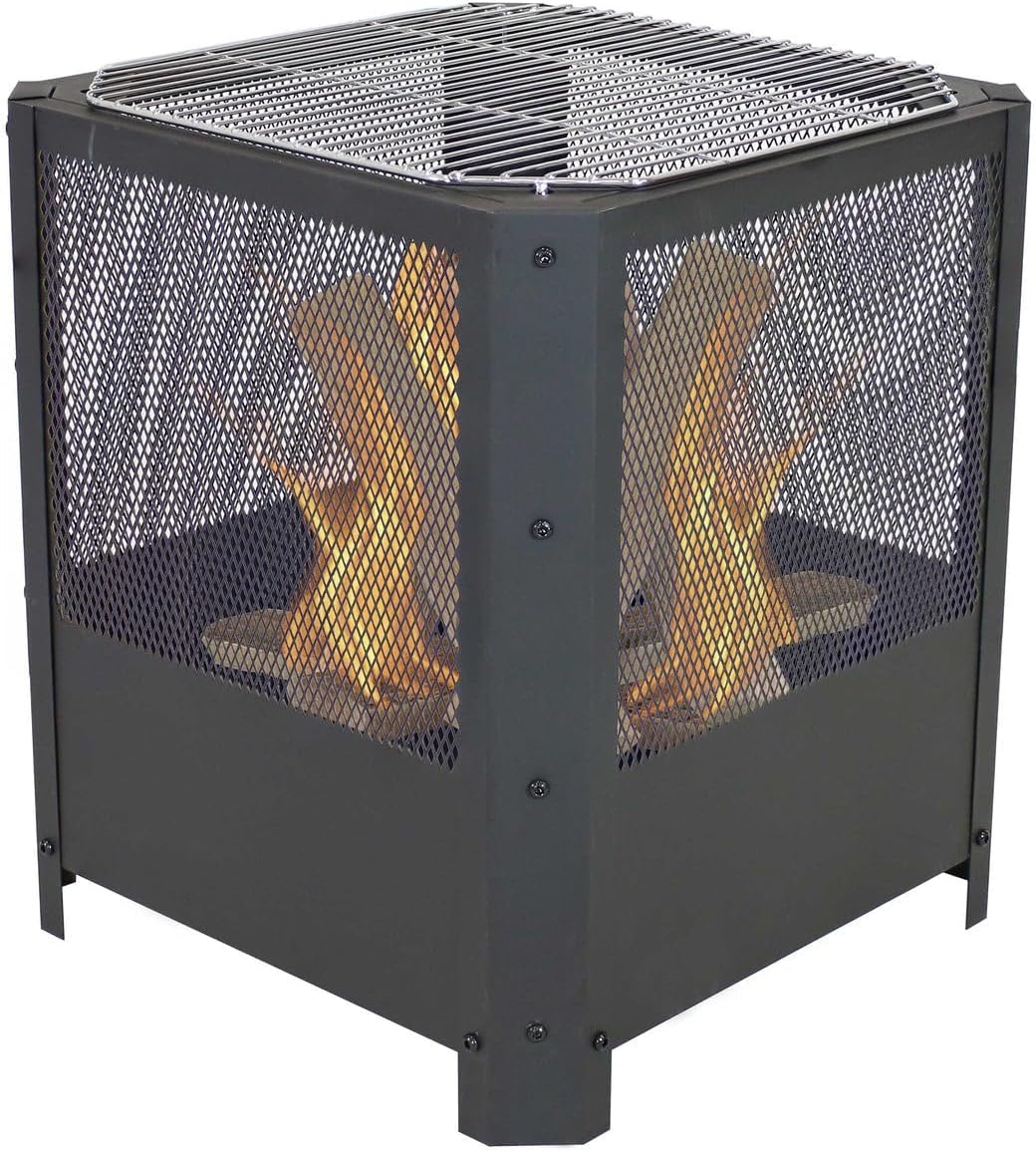 16 Inch Small Grelha Square Outdoor Fire Pit with Grilling Grate New