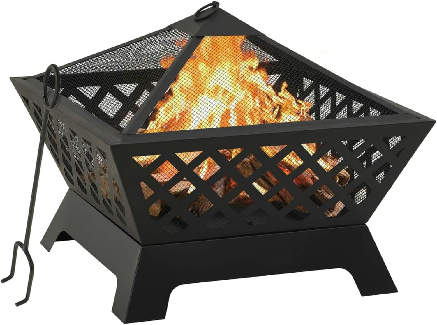 Fire Pit with Poker, XXL Steel Fire Pit with Mesh Cover, 25.2 Inch for Outdoor Garden or Patio Use